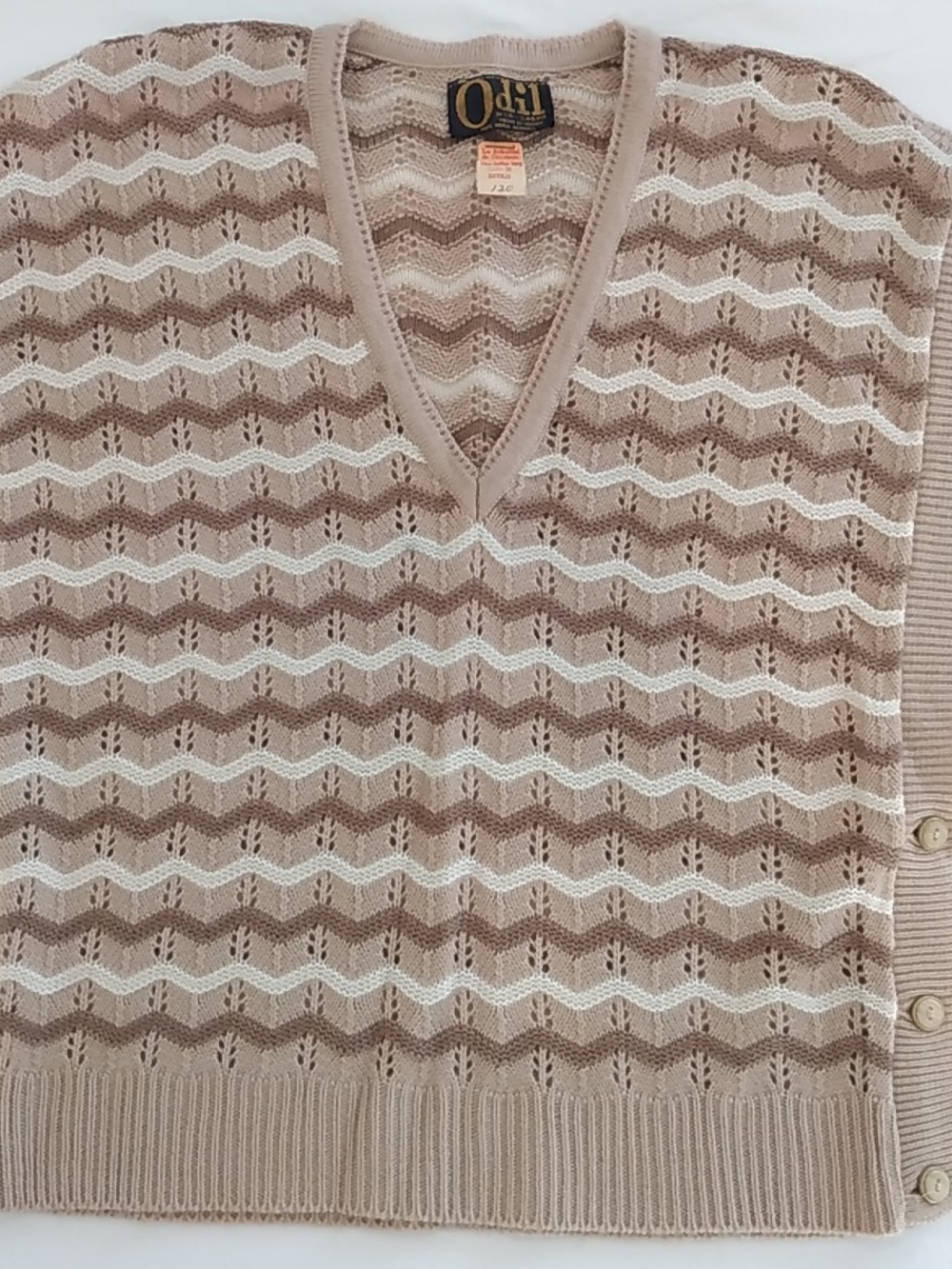 Vintage Neutrals Beige, Cream V-Neck Knit Sweater Women's Vest Size L Cabin Core